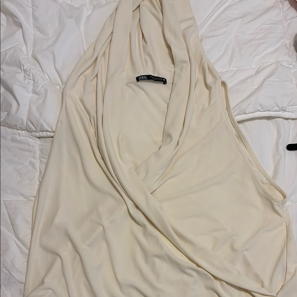 Zara Elegant Cream Drape Blouse